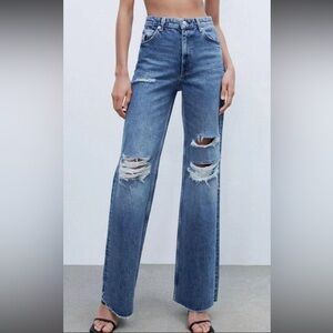 Zara Ripped Wide leg jeans